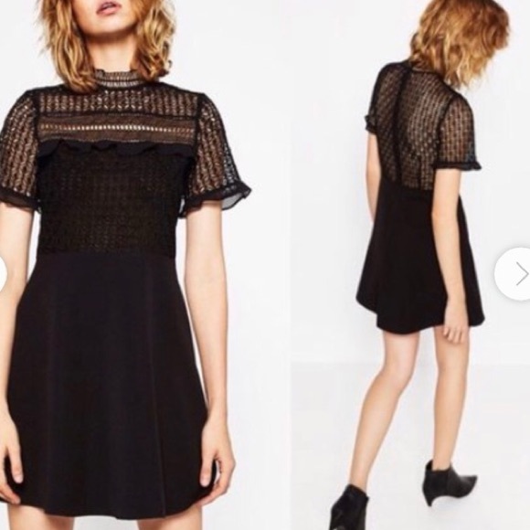 Zara Dresses & Skirts - Zara Black Lace Yoke Mini Dress